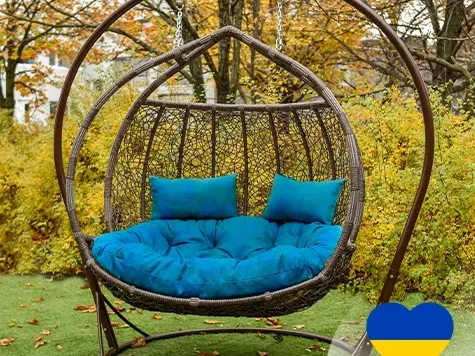 Fotoliu suspendat din ratan - GALANT Gri/Cafeniu cu pernă inclusă - imagine 4